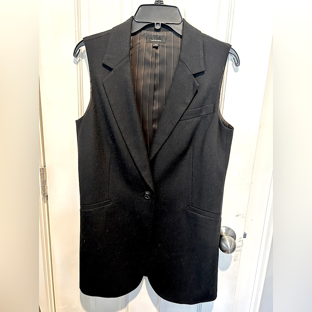 Black Wool Sleeveless Blazer Vest | Oversized Layering Piece | Sz M